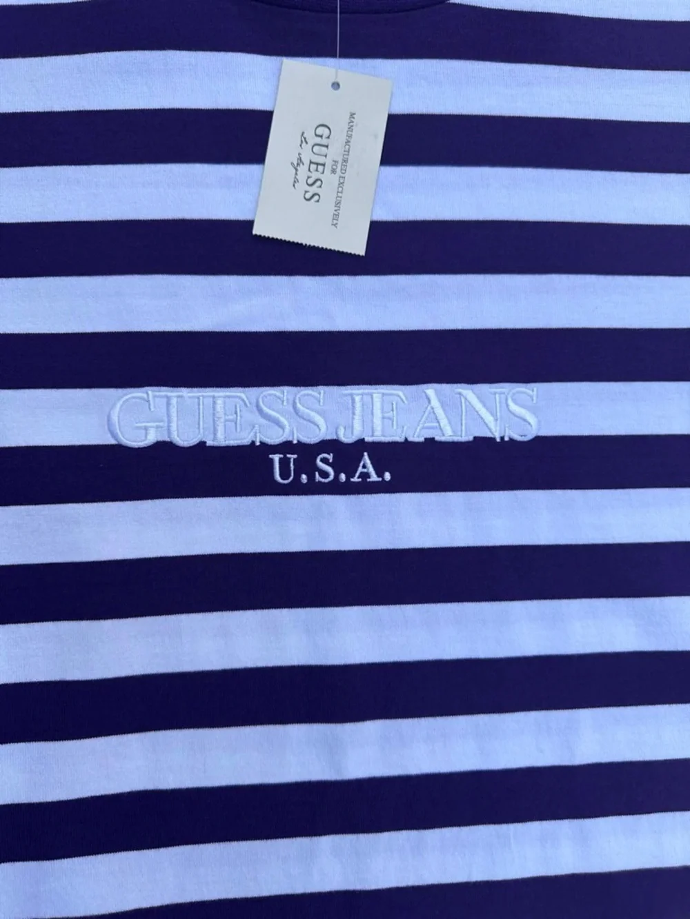 Guess Purple and White Striped Crewneck Tee - Picture 4 of 5